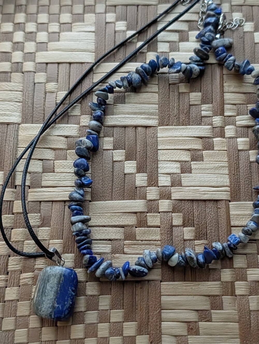 Lapis Lazuli Chip Necklace and Pendant Set